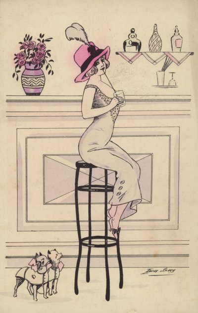 Femme assise sur un tabouret de bar buvant avec une paille - Xavier Sager